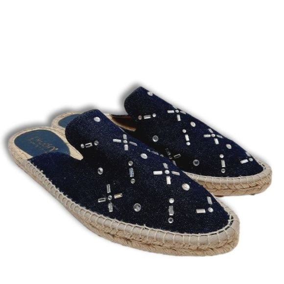 PICON Spain Handmade Rope Espadrille Mules Flat Slip-On Gem Floral Denim Sz 8 - Picture 1 of 12